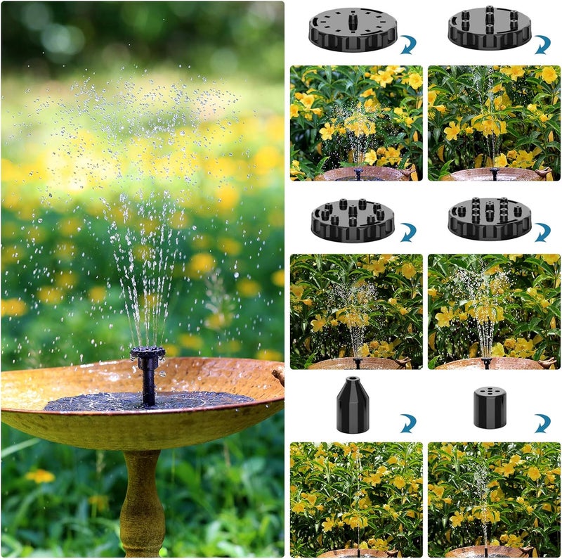 AISITIN Solar Fountain Pump 2.5W Bird Bath Fountain Solar Powered Water Fountain with 8 Nozzle & 4 Fixer, Solar Fountain Pump for Bird Bath, Garden, Pond, Pool - Image 3